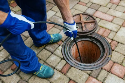 Plumber cleaning an outdoor sewer drain in Folsom