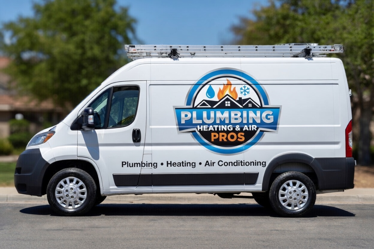 Local plumbing heating and air service van serving Folsom